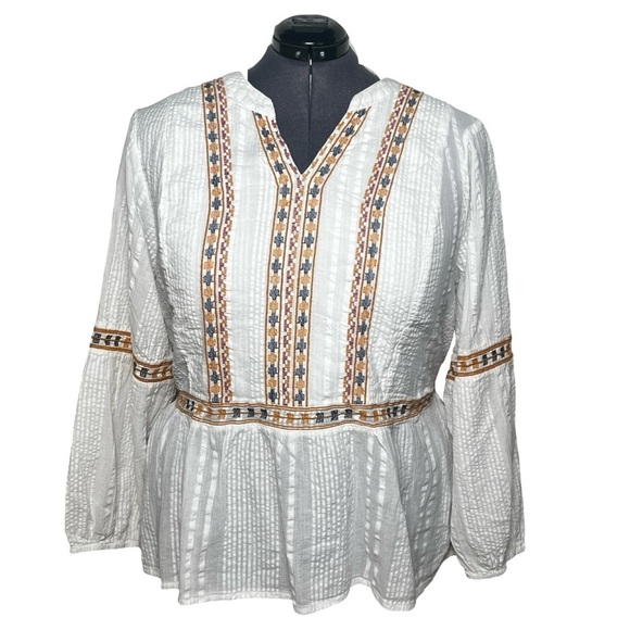 Lane Bryant Tops - Lane Bryant White Long Sleeve Embroidered Boho Blouse Top (Size 24W)